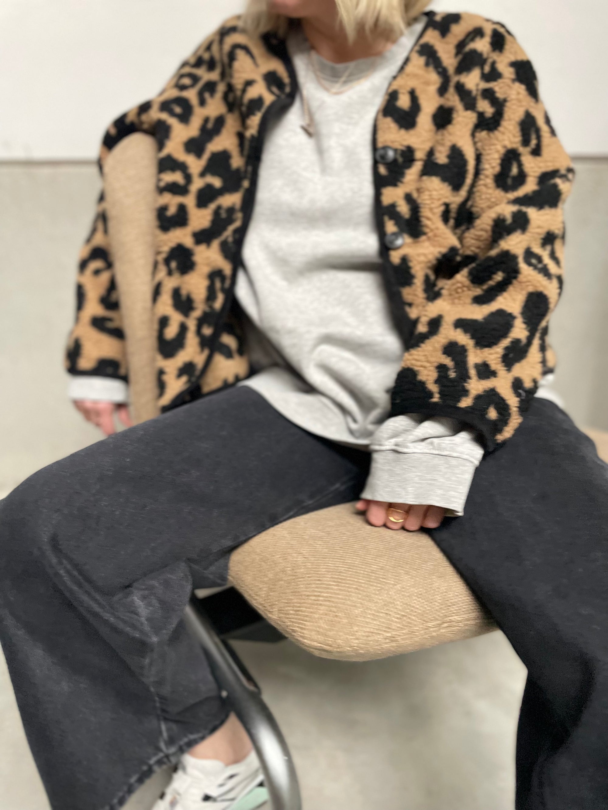 Oversized teddy leopard jacket