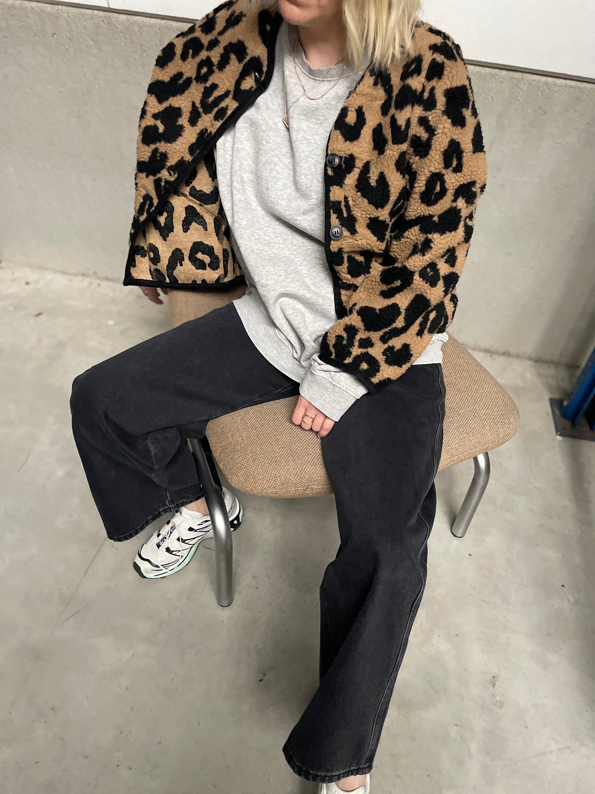 Oversized teddy leopard jacket