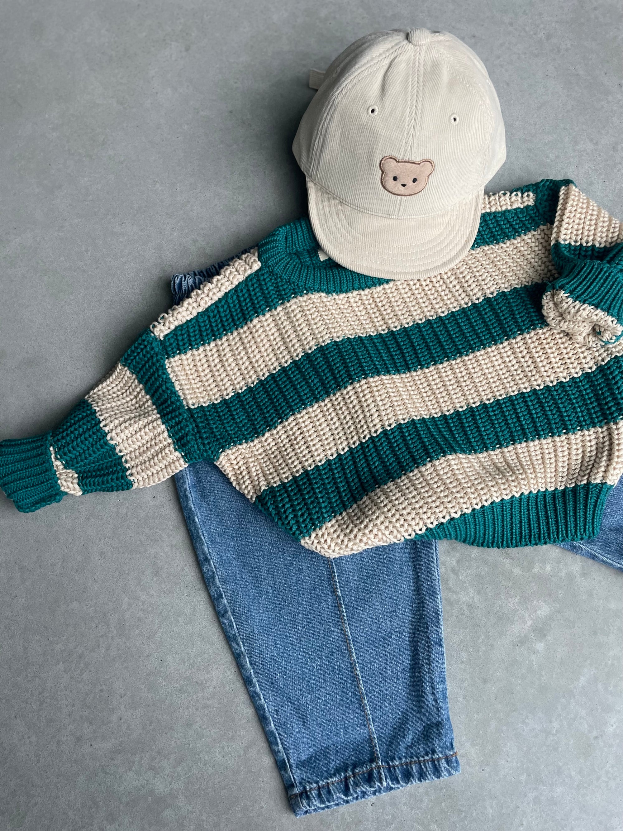 Oversized knitted sweater - crème-groen gestreept