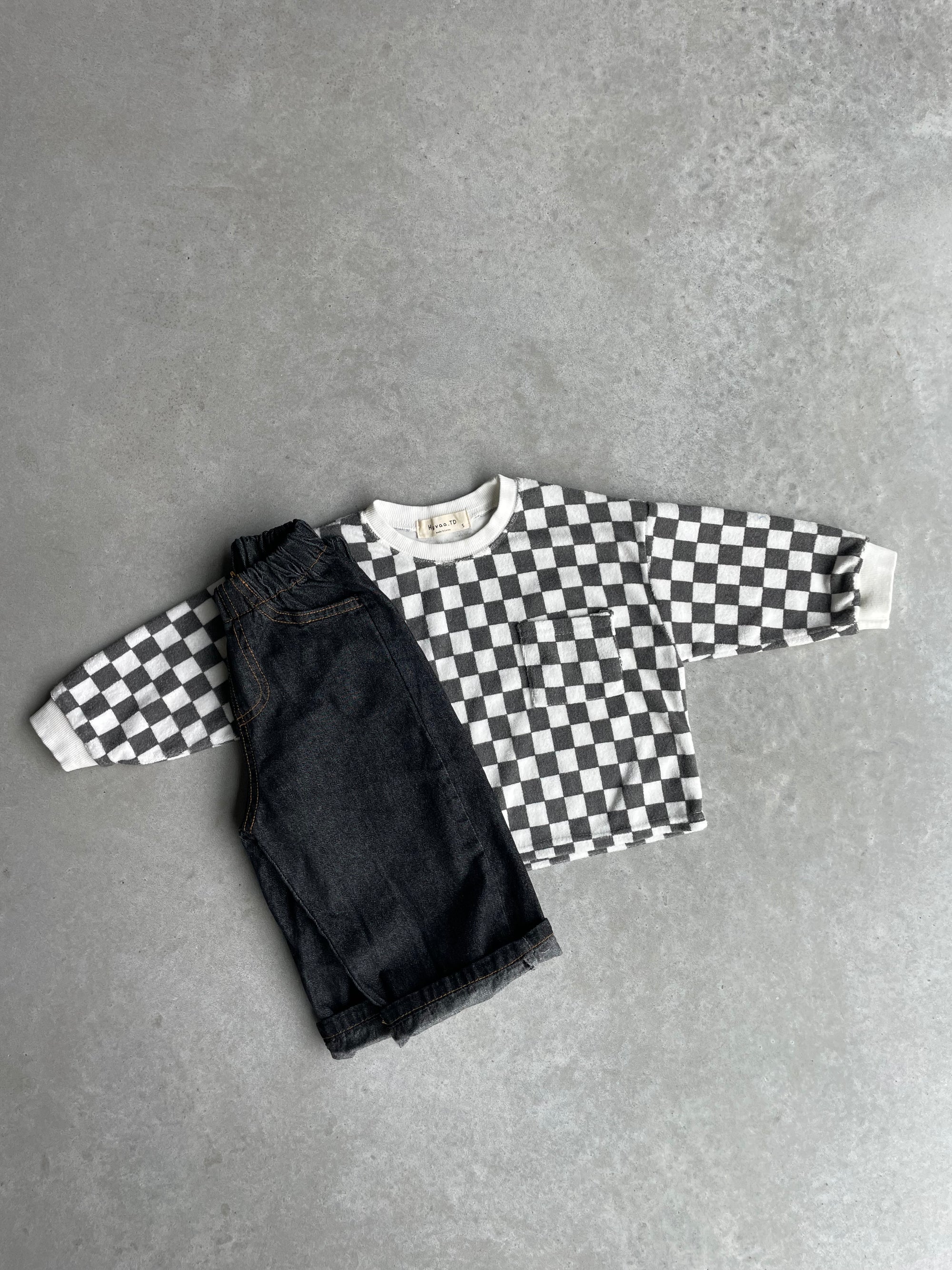 Terry checkered sweatshirt - houtskool