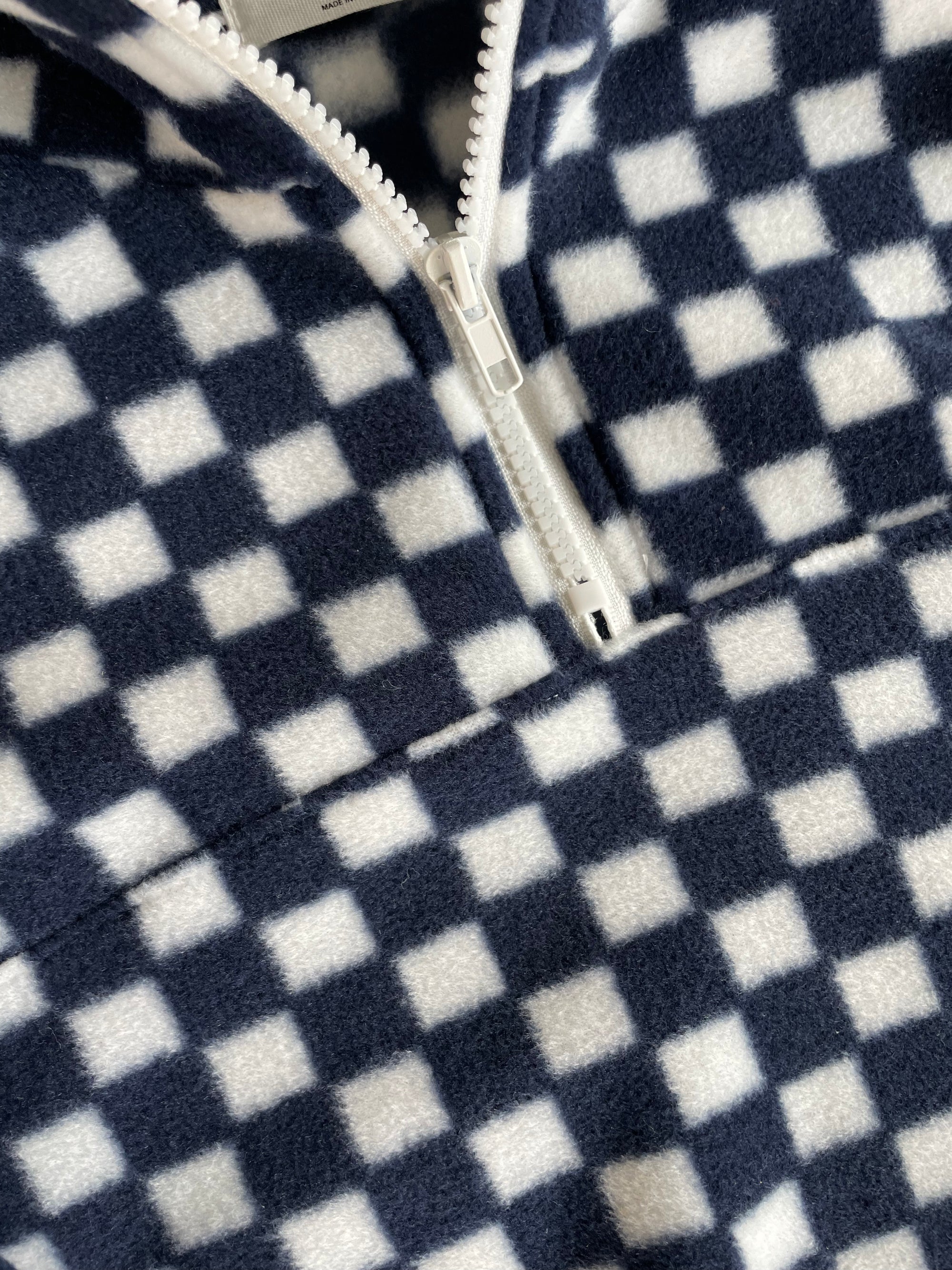 Checkered fleece pullover - donkerblauw