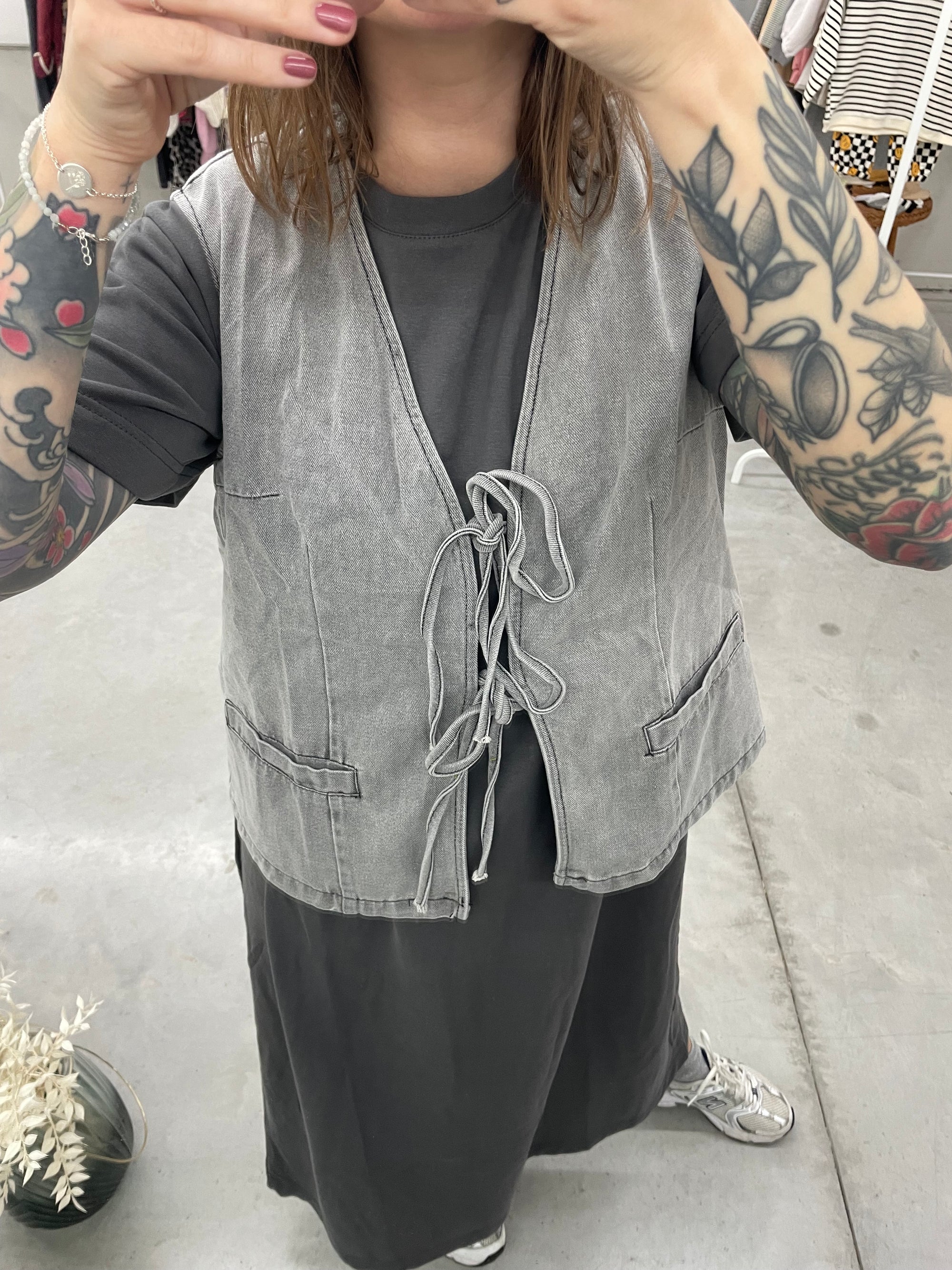 Grey denim vest