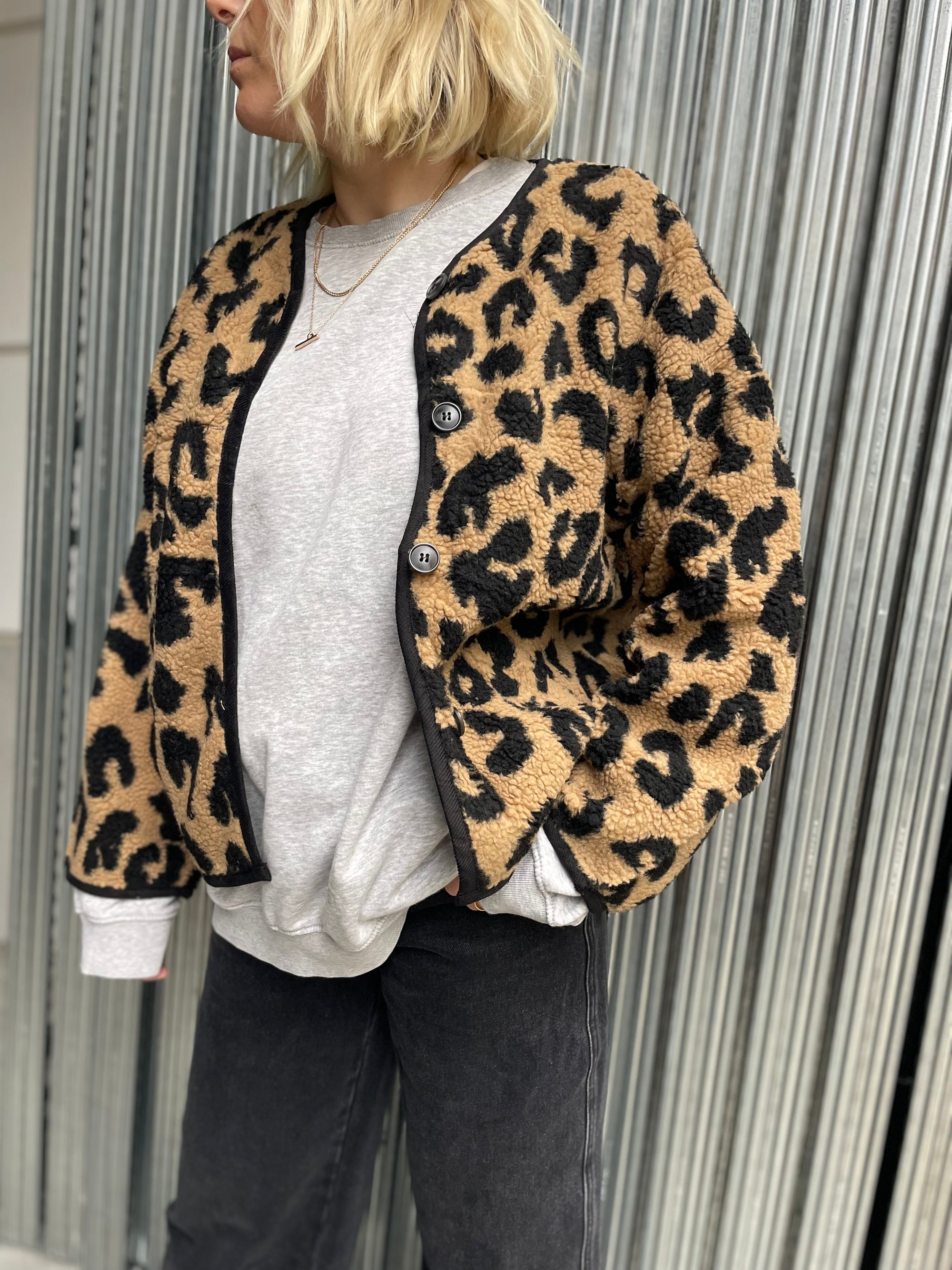 Oversized teddy leopard jacket