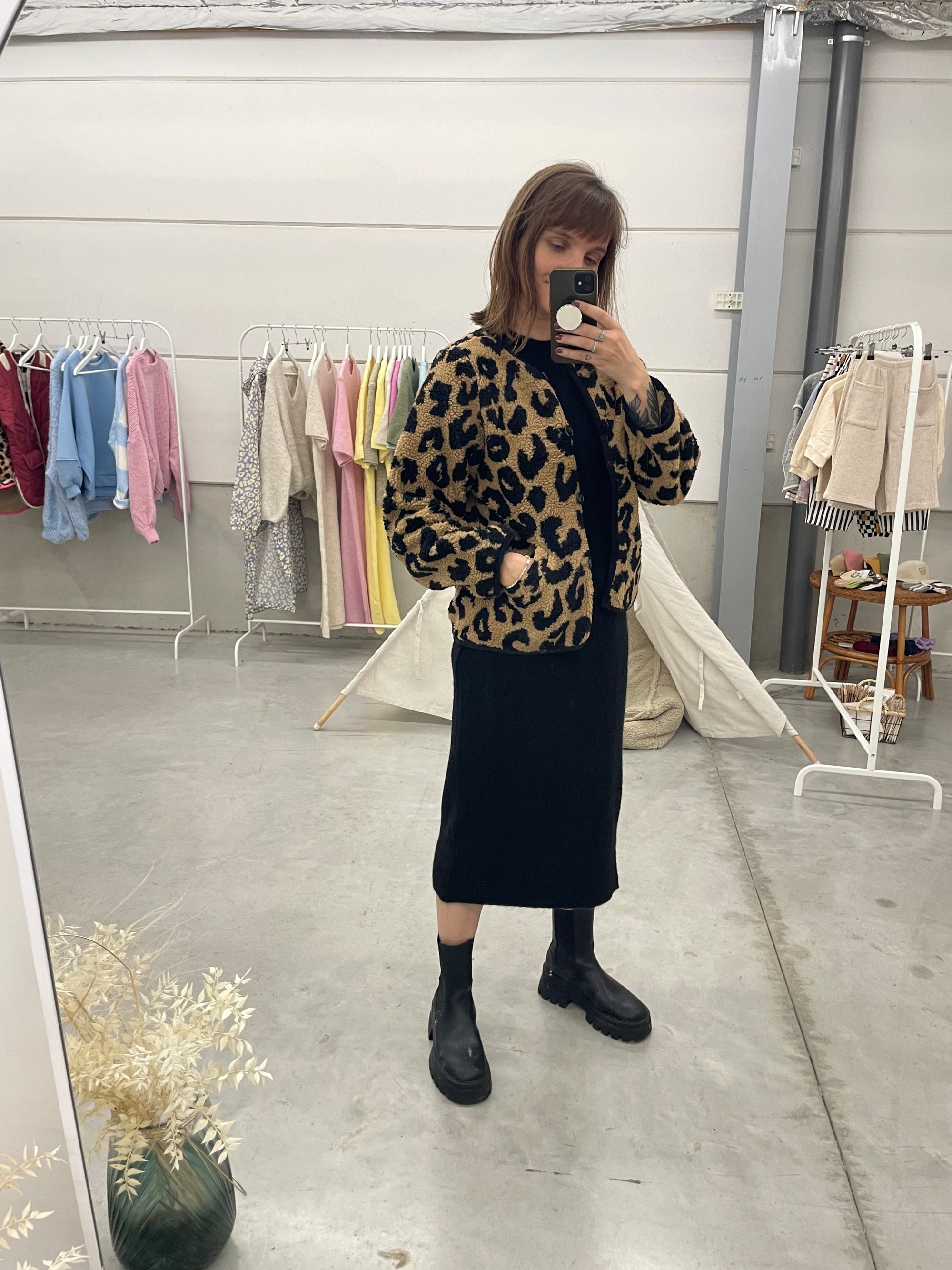 Oversized teddy leopard jacket