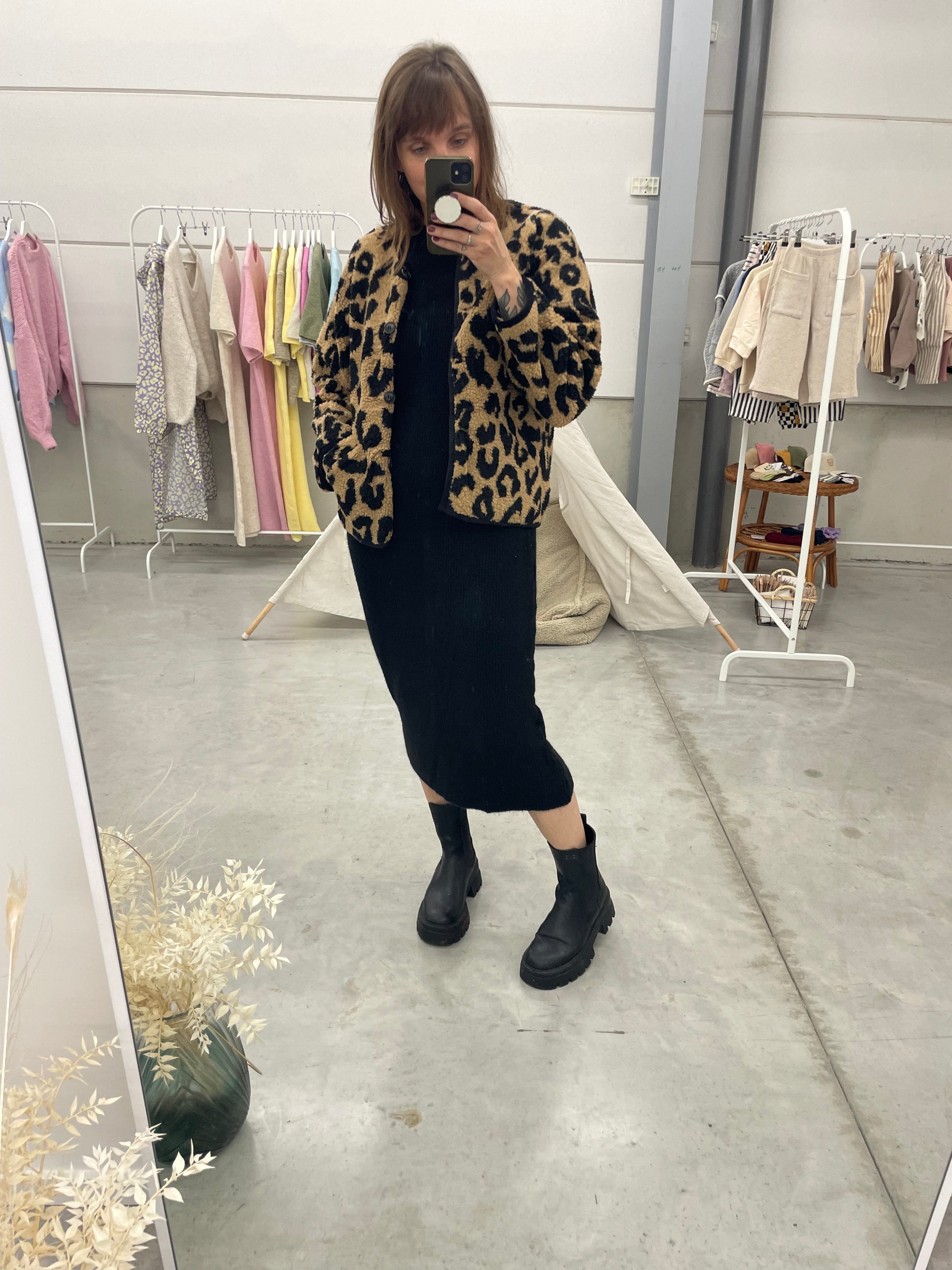 Oversized teddy leopard jacket