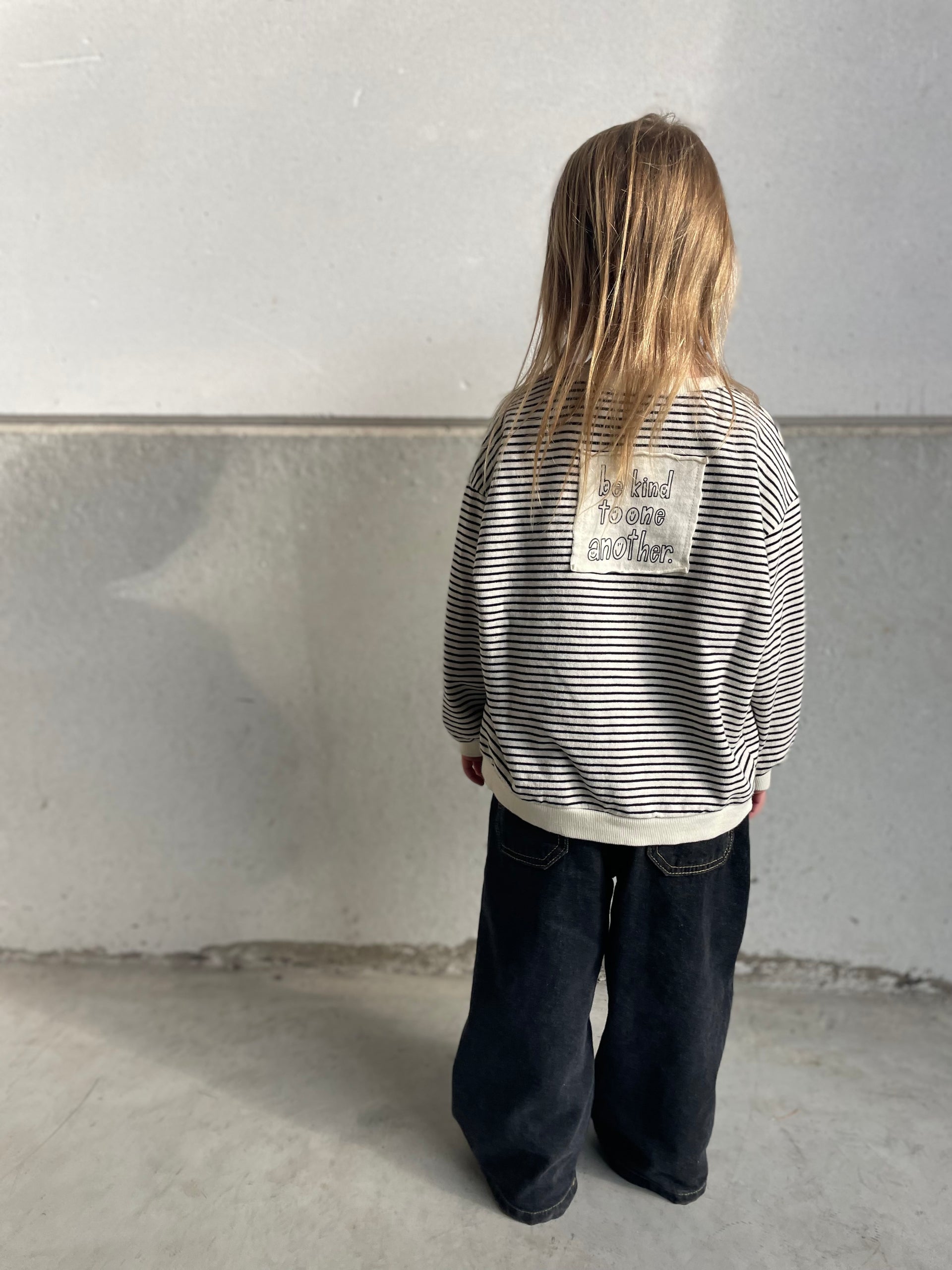 Oversized striped patch quote sweater
