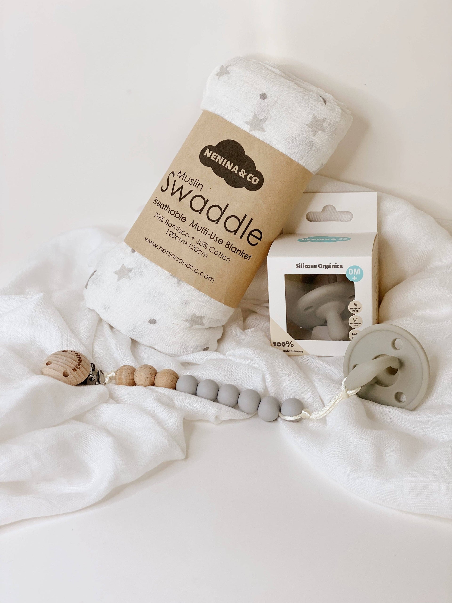 Set of hydrophilic cloth + pacifier chain + pacifier